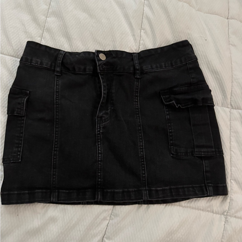 Black Denim Mini Skirt